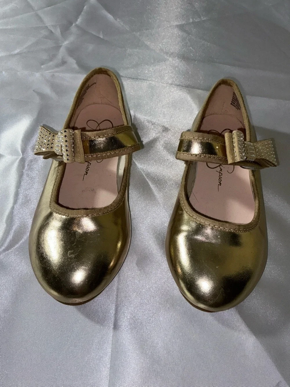 Jessica Simpson Girls Gold Mary Jane Bow Flats Size 1